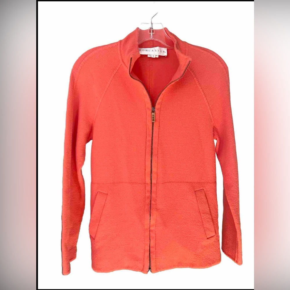 DONCASTER Wool Jacket Salmon Orange Zip Pockets Size 4 Italy
